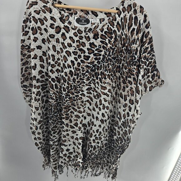 Style in Fashion Animal Print 100% Rayon Tassels Made in India Tunic Top 2x - Picture 3 of 11